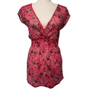 Vanity Babydoll Floral Mesh Sheer Top Womens Medium Pink Floral Lace Y2K Fairy